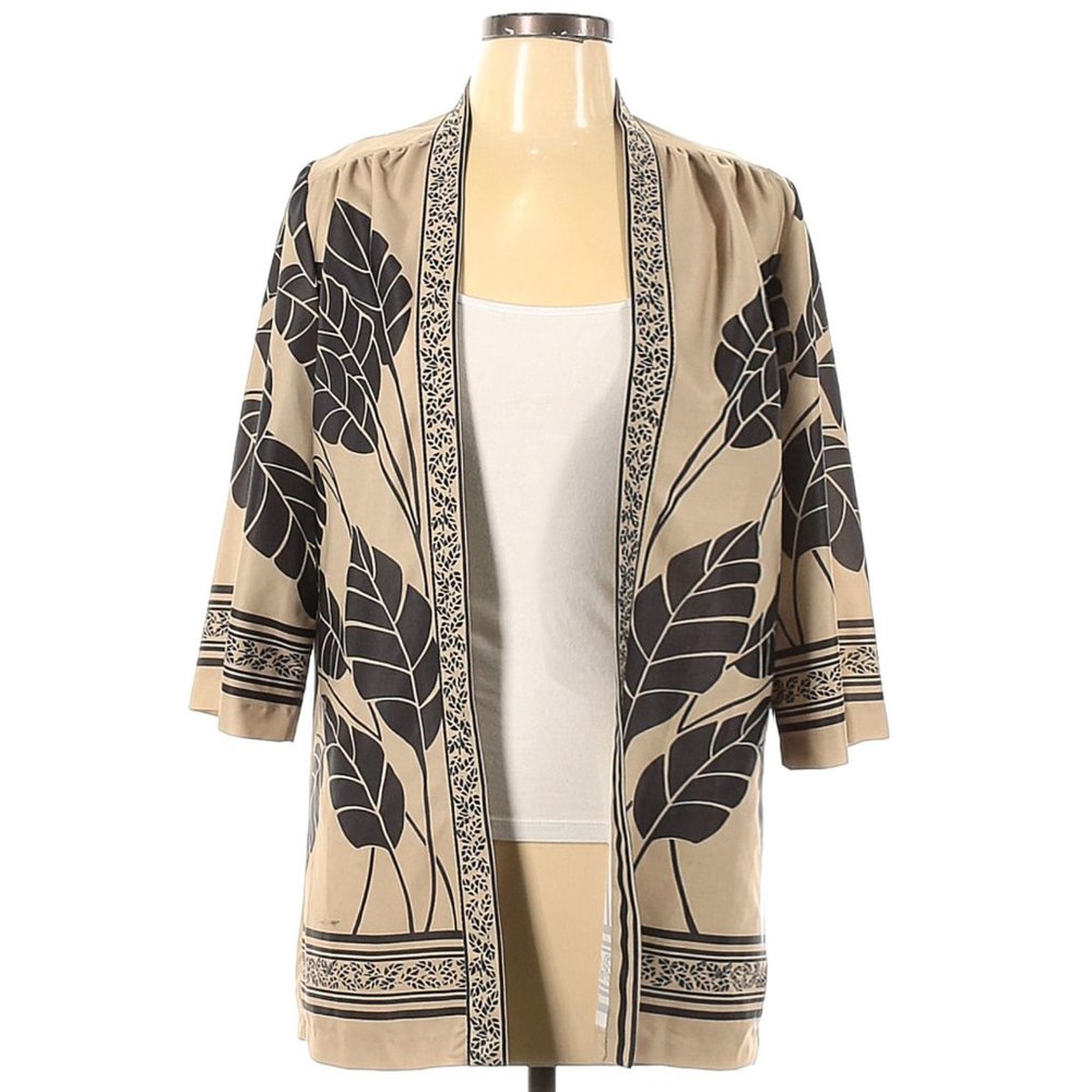 Printed Kimono Beige Cardigan/Top - Size M